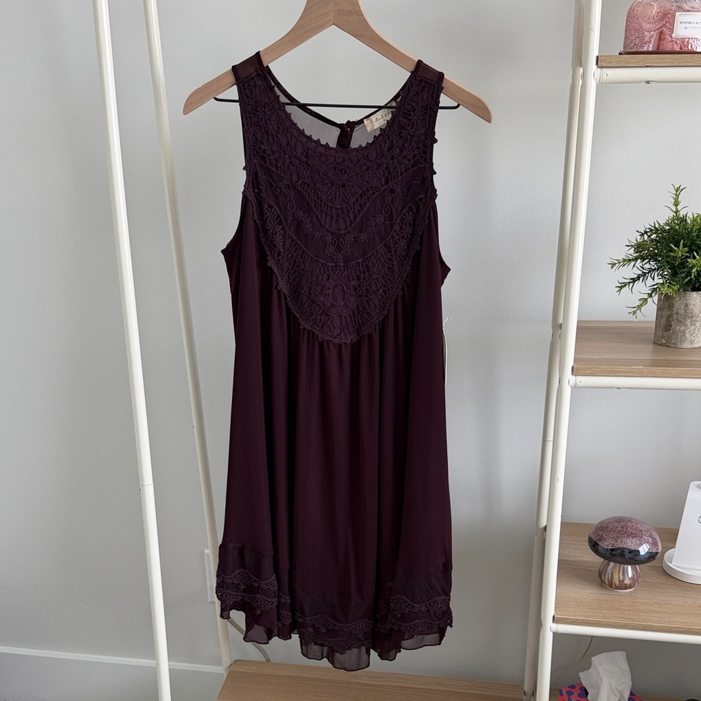 Altar'd State Crochet Yoke Sleeveless Dress in Plum